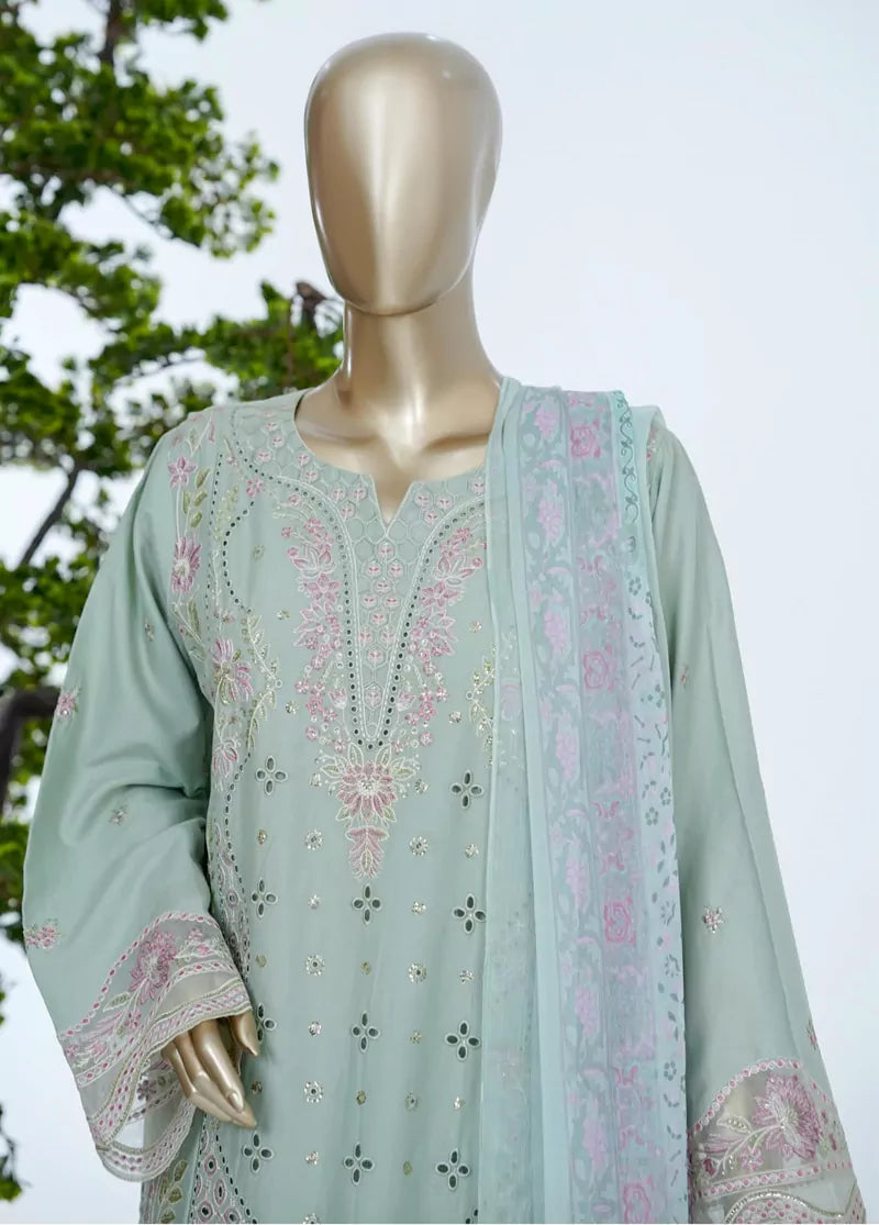 3 Piece Mint Green Color Embroidered Lawn Shirt with Trouser & Dupatta