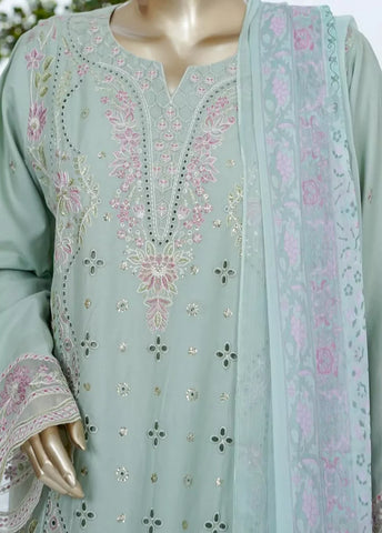 3 Piece Mint Green Color Embroidered Lawn Shirt with Trouser & Dupatta