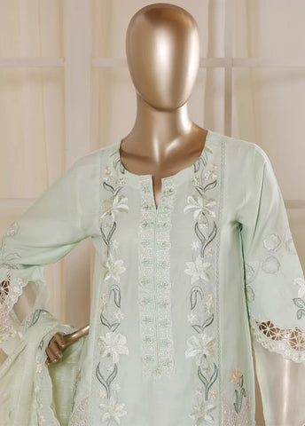 3 Piece Mint Green Color Embroidered Lawn Shirt with Trouser & Embroidered Dupatta