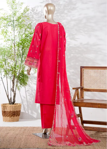 3 Piece Shocking Pink Color Embroidered Lawn Shirt with Trouser & Embroidered Dupatta