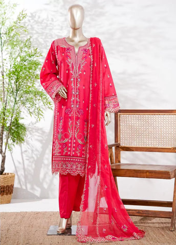 3 Piece Shocking Pink Color Embroidered Lawn Shirt with Trouser & Embroidered Dupatta