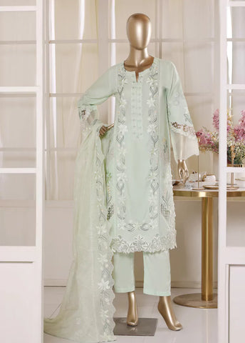 3 Piece Mint Green Color Embroidered Lawn Shirt with Trouser & Embroidered Dupatta