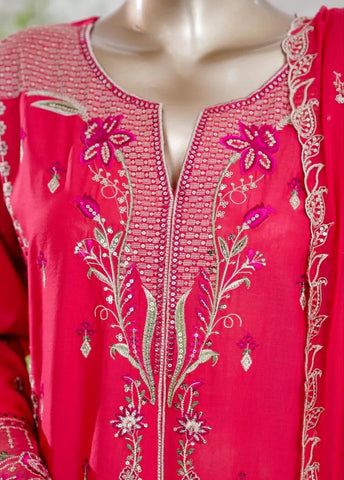 3 Piece Shocking Pink Color Embroidered Lawn Shirt with Trouser & Embroidered Dupatta