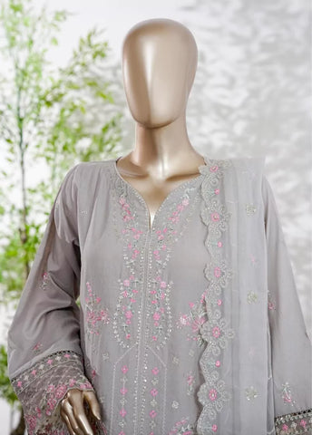 3 Piece Grey Color Embroidered Lawn Shirt with Trouser & Embroidered Dupatta