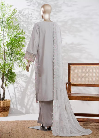 3 Piece Grey Color Embroidered Lawn Shirt with Trouser & Embroidered Dupatta
