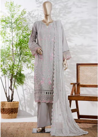 3 Piece Grey Color Embroidered Lawn Shirt with Trouser & Embroidered Dupatta