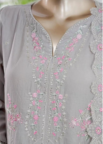 3 Piece Grey Color Embroidered Lawn Shirt with Trouser & Embroidered Dupatta