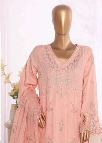 3 Piece Peach Color Embroidered Lawn Shirt with Embroidered Trouser & Dupatta