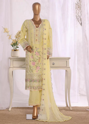 3 Piece Lime Yellow Color Embroidered Lawn Shirt with Embroidered Trouser & Dupatta