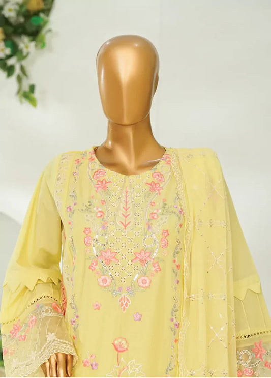 3 Piece Lime Yellow Color Embroidered Lawn Shirt with Embroidered Trouser & Dupatta
