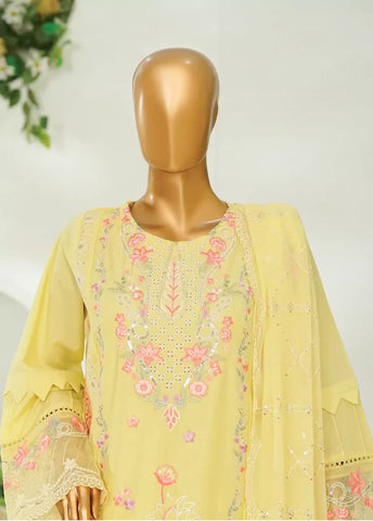 3 Piece Lime Yellow Color Embroidered Lawn Shirt with Embroidered Trouser & Dupatta