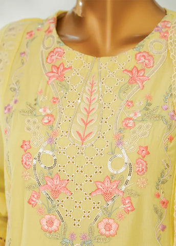 3 Piece Lime Yellow Color Embroidered Lawn Shirt with Embroidered Trouser & Dupatta