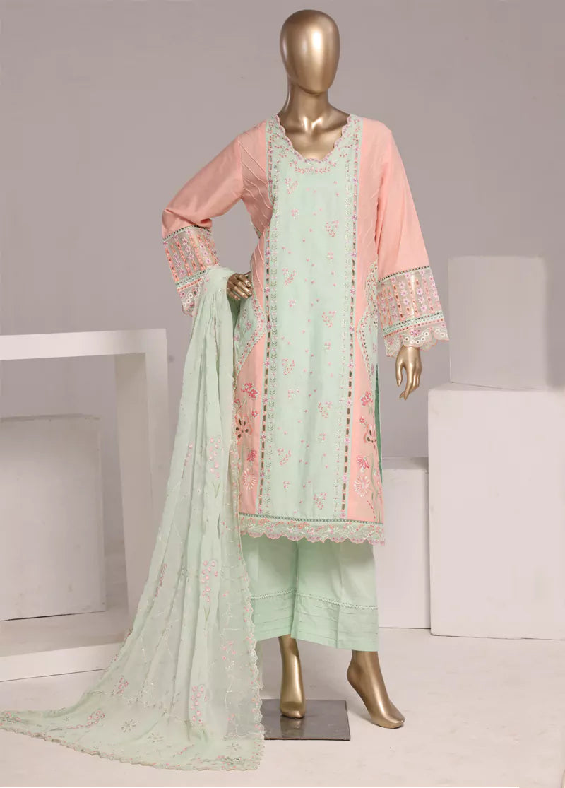 3 Piece Mint Green Color Embroidered Lawn Shirt with Trouser & Embroidered Dupatta