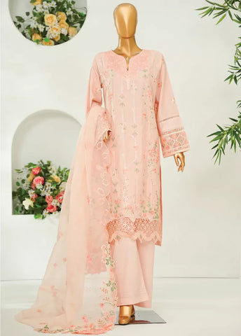 3 Piece Peach Color Embroidered Lawn Shirt with Embroidered Trouser & Dupatta