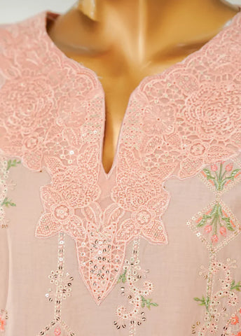 3 Piece Peach Color Embroidered Lawn Shirt with Embroidered Trouser & Dupatta