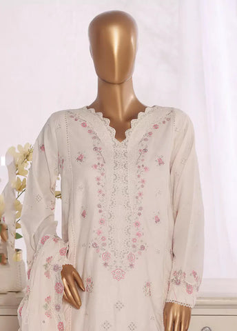 3 Piece Ivory Color Embroidered Lawn Shirt with Embroidered Trouser & Dupatta