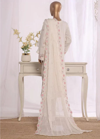 3 Piece Ivory Color Embroidered Lawn Shirt with Embroidered Trouser & Dupatta