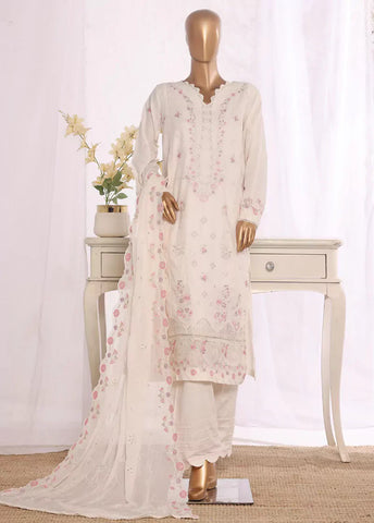 3 Piece Ivory Color Embroidered Lawn Shirt with Embroidered Trouser & Dupatta