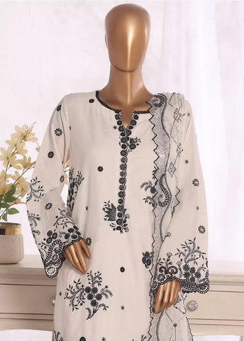 3 Piece Off White Color Embroidered Lawn Shirt with Embroidered Trouser & Dupatta