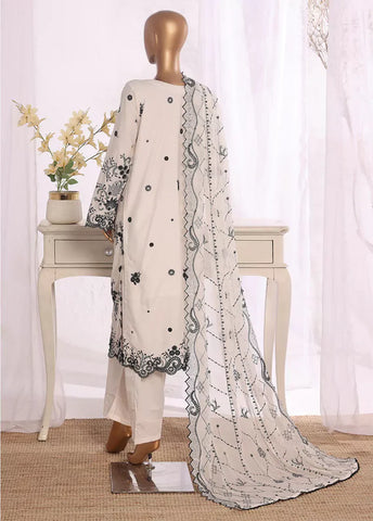 3 Piece Off White Color Embroidered Lawn Shirt with Embroidered Trouser & Dupatta