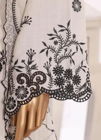 3 Piece Off White Color Embroidered Lawn Shirt with Embroidered Trouser & Dupatta