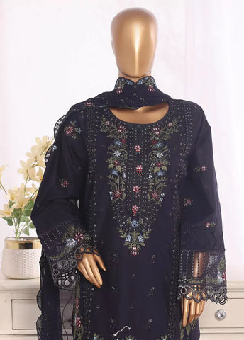 3 Piece Black Color Embroidered Lawn Shirt with Embroidered Trouser & Dupatta