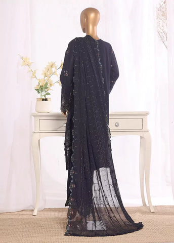 3 Piece Black Color Embroidered Lawn Shirt with Embroidered Trouser & Dupatta