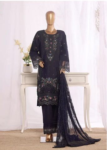 3 Piece Black Color Embroidered Lawn Shirt with Embroidered Trouser & Dupatta