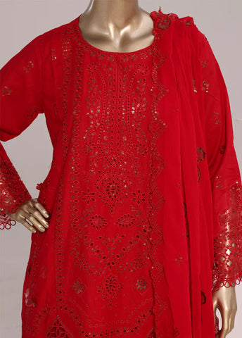 3 Piece Red Color Embroidered Lawn Shirt with Trouser & Embroidered Dupatta