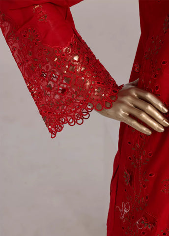 3 Piece Red Color Embroidered Lawn Shirt with Trouser & Embroidered Dupatta
