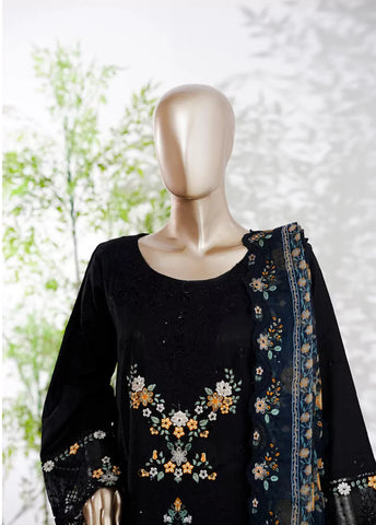 3 Piece Black Color Embroidered Lawn Shirt with Trouser & Embroidered Dupatta