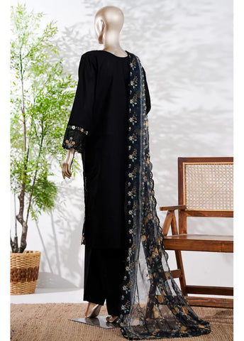 3 Piece Black Color Embroidered Lawn Shirt with Trouser & Embroidered Dupatta