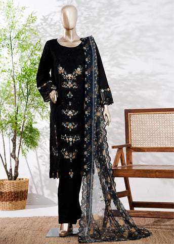 3 Piece Black Color Embroidered Lawn Shirt with Trouser & Embroidered Dupatta