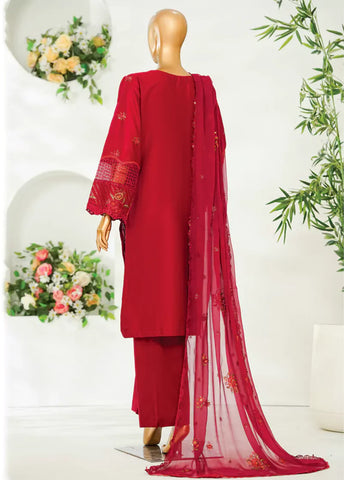 3 Piece Red Color Embroidered Lawn Shirt with Embroidered Trouser & Dupatta