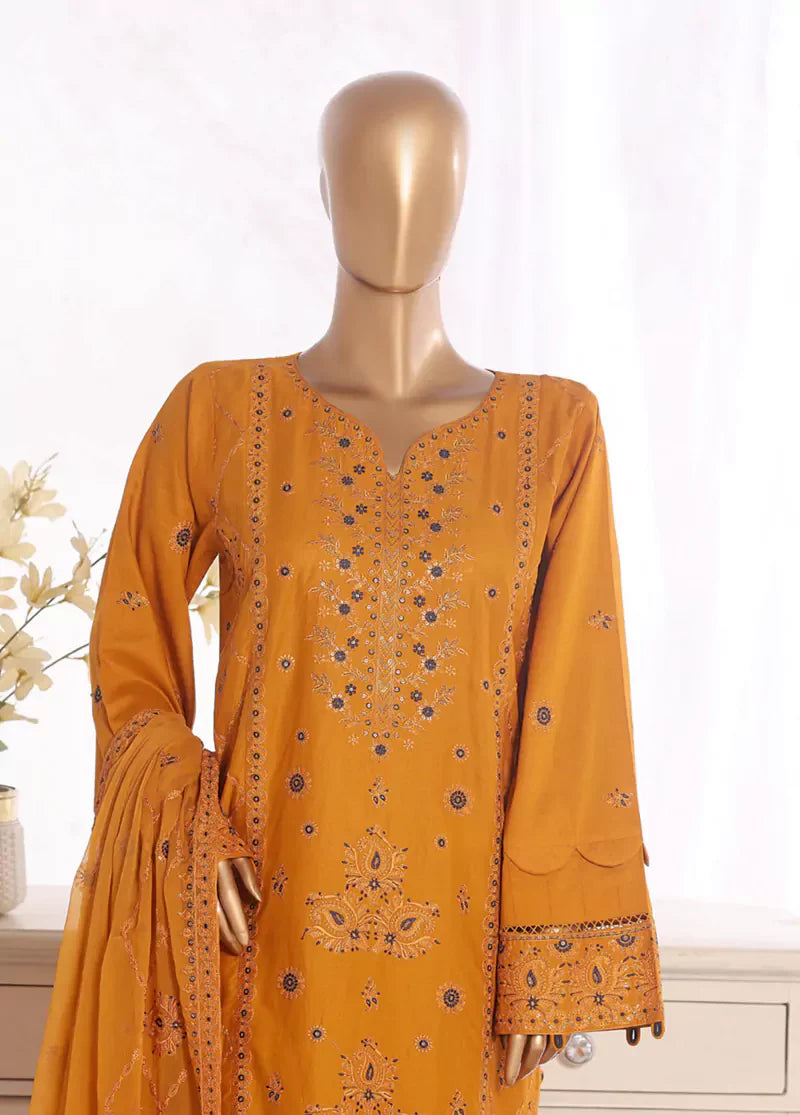 3 Piece Merigold Orange Color Embroidered Lawn Shirt with Embroidered Trouser & Dupatta