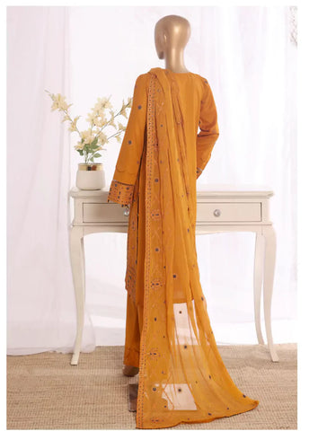 3 Piece Merigold Orange Color Embroidered Lawn Shirt with Embroidered Trouser & Dupatta