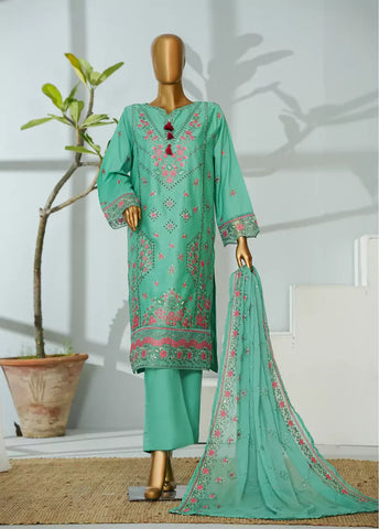 3 Piece Seafoam Green Color Embroidered Lawn Shirt with Embroidered Trouser & Dupatta