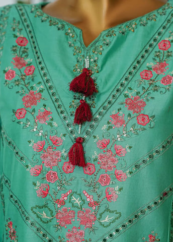 3 Piece Seafoam Green Color Embroidered Lawn Shirt with Embroidered Trouser & Dupatta