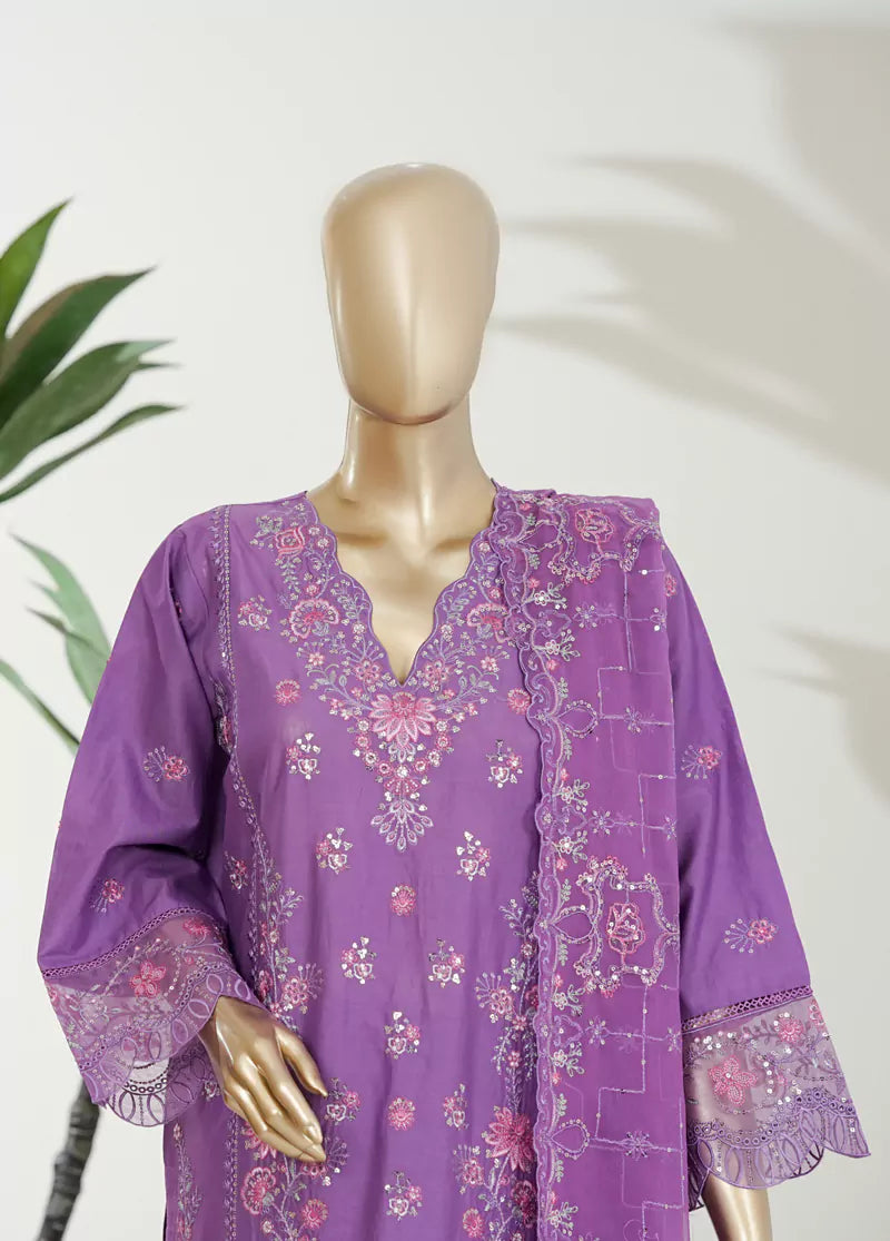3 Piece Lilac Color Embroidered Lawn Shirt with Trouser & Embroidered Dupatta