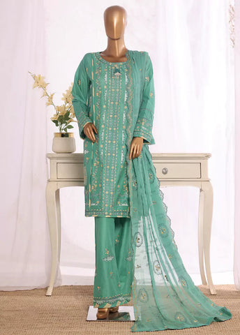 3 Piece Turquoise Color Embroidered Lawn Shirt with Embroidered Trouser & Dupatta