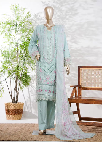 3 Piece Mint Green Color Embroidered Lawn Shirt with Trouser & Dupatta
