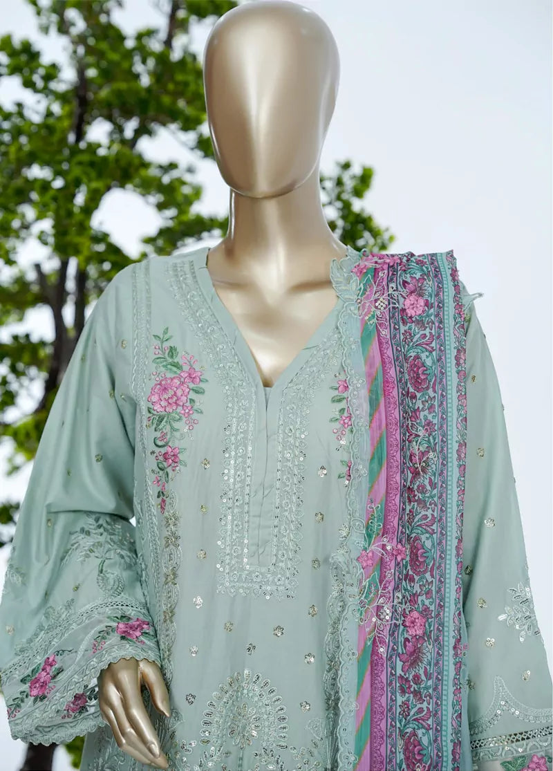 3 Piece Color Embroidered Lawn Shirt with Trouser & Embroidered Dupatta