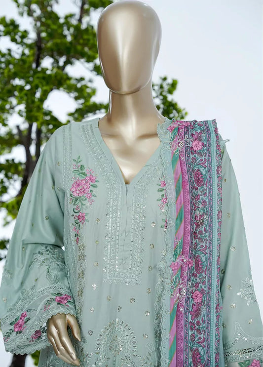 3 Piece Color Embroidered Lawn Shirt with Trouser & Embroidered Dupatta