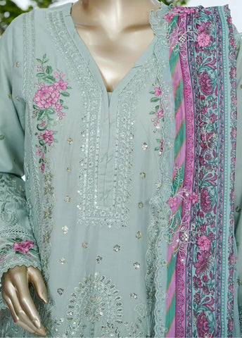3 Piece Color Embroidered Lawn Shirt with Trouser & Embroidered Dupatta