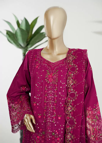 3 Piece Margenta Color Embroidered Lawn Shirt with Trouser & Embroidered Dupatta