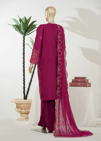 3 Piece Margenta Color Embroidered Lawn Shirt with Trouser & Embroidered Dupatta