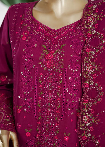 3 Piece Margenta Color Embroidered Lawn Shirt with Trouser & Embroidered Dupatta