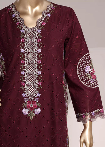 3 Piece Maroon Color Embroidered Lawn Shirt with Trouser & Embroidered Dupatta