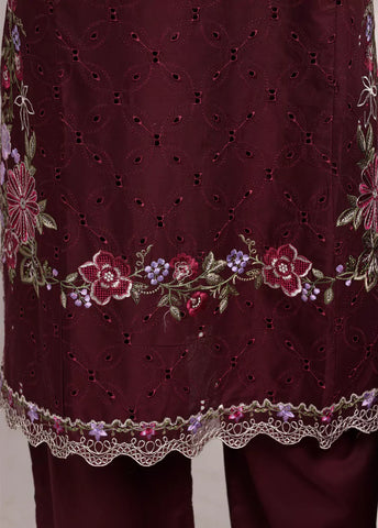 3 Piece Maroon Color Embroidered Lawn Shirt with Trouser & Embroidered Dupatta