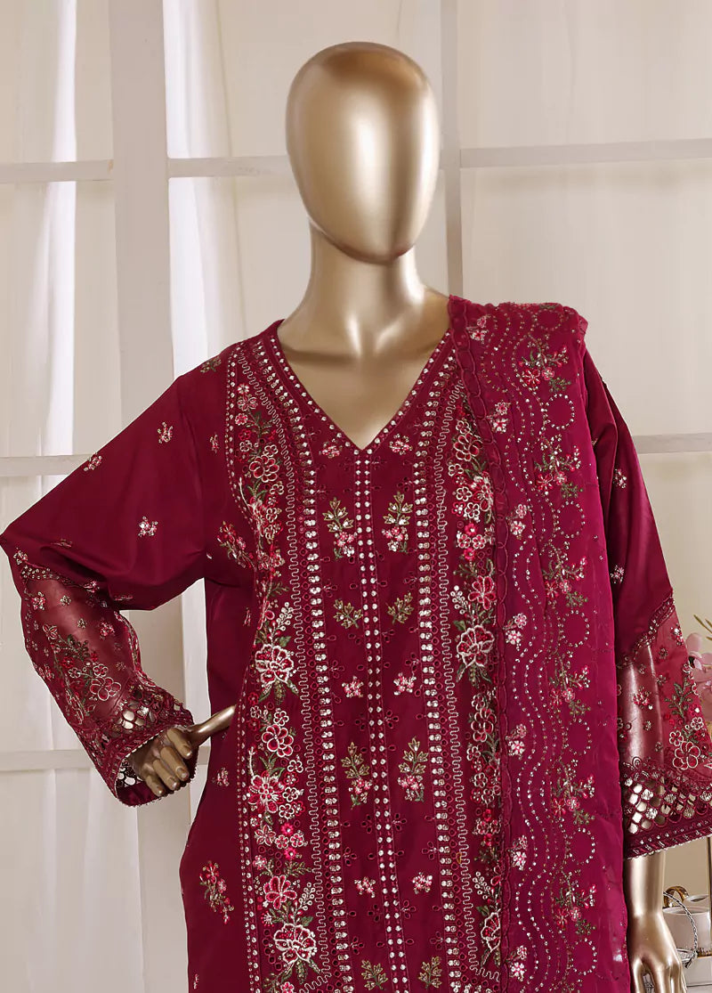 3 Piece Shocking Pink Color Embroidered Lawn Shirt with Trouser & Embroidered Dupatta